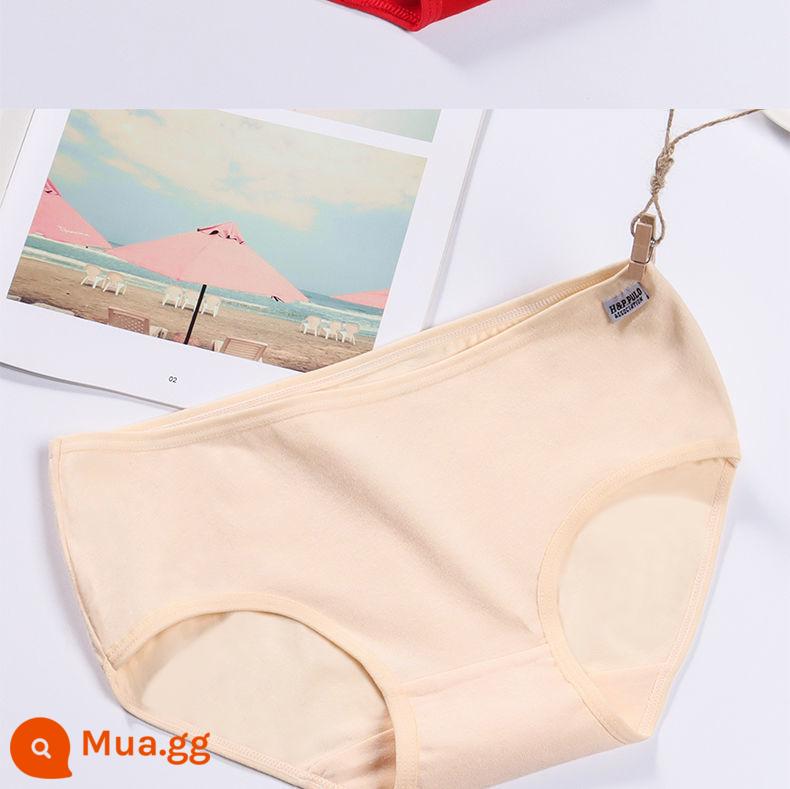 4 đôi quần lót cotton nguyên chất cho nữ, eo thấp vừa, size lớn, ôm bụng, phiên bản Hàn Quốc, màu trơn, nâng mông, quần lót đáy quần cotton thoáng khí - Màu da [1 gói]