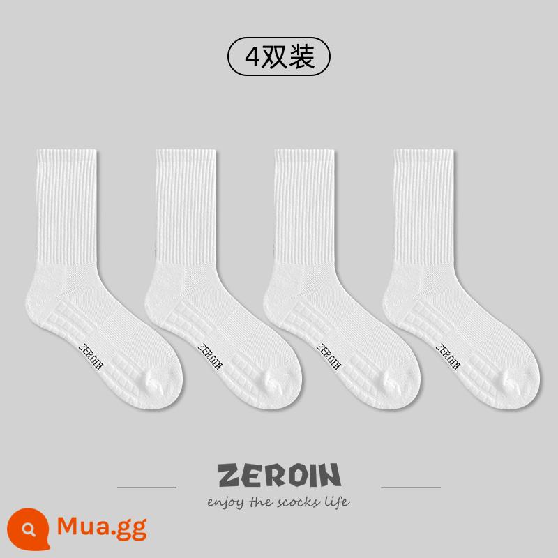 Zoyin Tất Nam Xuân Thu Cotton Nguyên Chất Giữa Ống Tất Thể Thao Khăn Đáy Mỏng Tất Bóng Rổ thấm Hút Mồ Hôi - 4 ống dài màu trắng (gói 4 đôi)