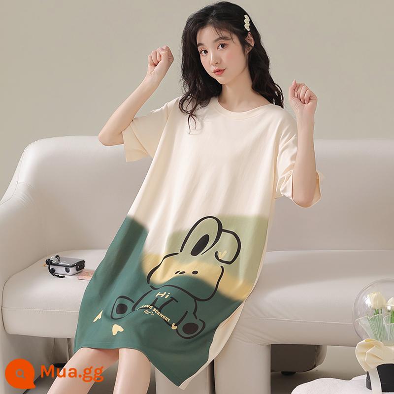 Váy ngủ mới 2023 nữ mùa hè cotton nguyên chất tay ngắn màu hồng dịu dàng nữ sinh bộ đồ ngủ nhỏ gợi cảm nữ mùa hè - A11668#