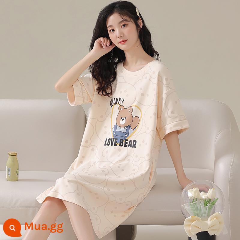 Váy ngủ mới 2023 nữ mùa hè cotton nguyên chất tay ngắn màu hồng dịu dàng nữ sinh bộ đồ ngủ nhỏ gợi cảm nữ mùa hè - A11669#