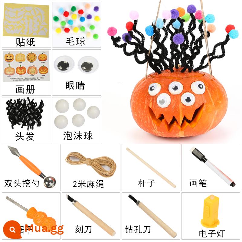 Trẻ Em Chạm Khắc Thật Bí Ngô DIY Halloween Đèn Lồng Bí Ngô Bí Ngô Thùng Đèn Lồng Trang Trí Dụng Cụ Chất Liệu Gói - Phong cách quái vật (bộ bí ngô lớn + túi đựng dụng cụ 14 món)