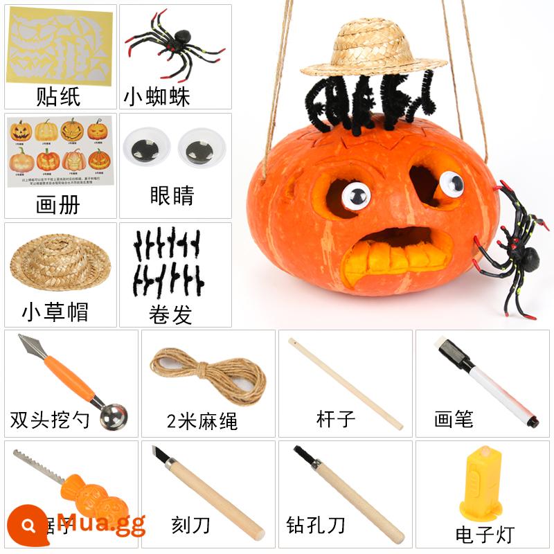 Trẻ Em Chạm Khắc Thật Bí Ngô DIY Halloween Đèn Lồng Bí Ngô Bí Ngô Thùng Đèn Lồng Trang Trí Dụng Cụ Chất Liệu Gói - Mô hình người nhện (bí ngô lớn + túi đựng dụng cụ bộ 14 món)