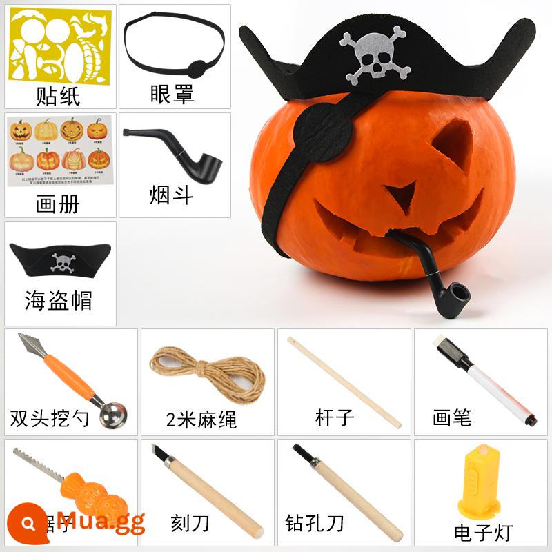 Trẻ Em Chạm Khắc Thật Bí Ngô DIY Halloween Đèn Lồng Bí Ngô Bí Ngô Thùng Đèn Lồng Trang Trí Dụng Cụ Chất Liệu Gói - Phong cách cướp biển (bộ bí ngô lớn + túi đựng dụng cụ 13 món)