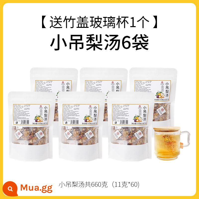 Xinglin Caotang Old Beijing Xiaodiao Pear Súp Túi trà Tremella Lily Đường đá Trà lê tuyết Trà trái cây cho trẻ em Đồ uống mùa thu và mùa đông - Súp lê Xiao Diao [6 túi] + tặng 1 cốc thủy tinh nắp tre