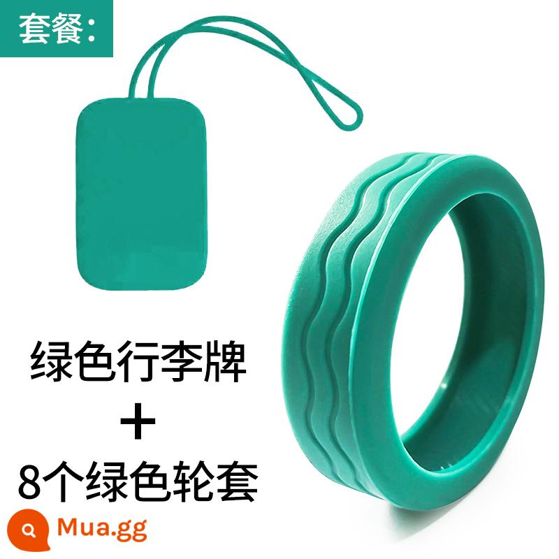 Vali Bánh Xe Cao Su Im Lặng Bánh Xe Vali Xe Đẩy Ốp Lưng Bảo Vệ Thay Thế Đa Năng Bánh Xe Silicone Phụ Kiện - (Mẫu nâng cấp thế hệ thứ hai) Gói 8 màu xanh [phổ thông] + thẻ hành lý màu xanh lá cây