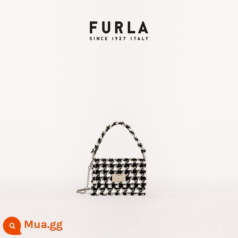 [Đếm ngược giảm giá] Túi Messenger mini kẻ sọc vải Tweed phong cách cổ điển FURLA 1927 Ms. - đen