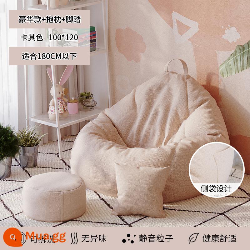 Sofa lười có thể nằm và ngủ căn hộ nhỏ phòng ngủ nhà tatami túi đậu ban công ghế giải trí ghế đơn bến tàu - Mẫu sang trọng kaki (100*120) có kèm gối và bàn đạp