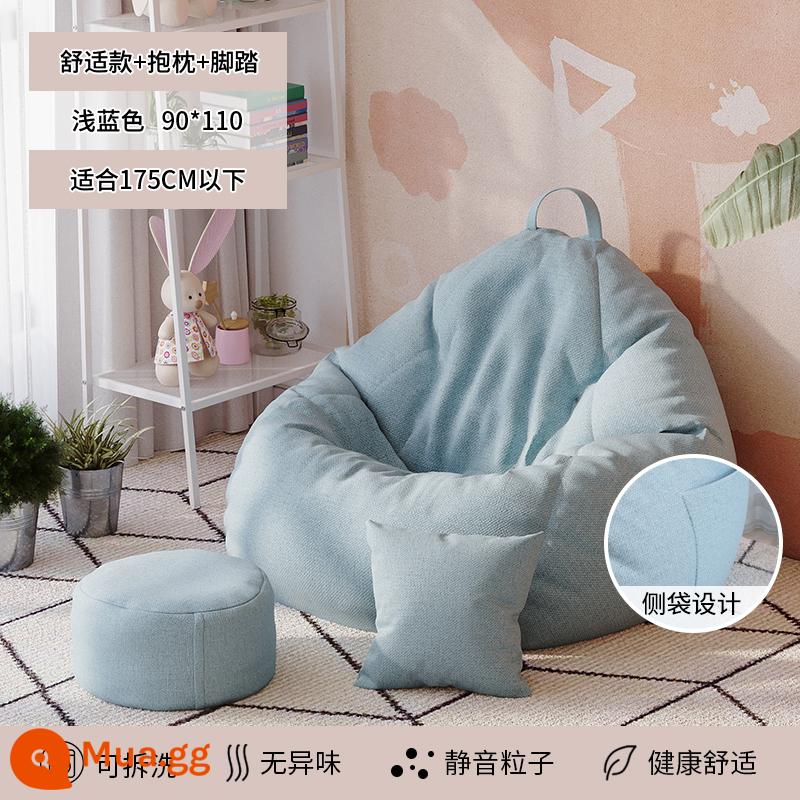 Sofa lười có thể nằm và ngủ căn hộ nhỏ phòng ngủ nhà tatami túi đậu ban công ghế giải trí ghế đơn bến tàu - Mẫu thoải mái màu xanh nhạt (90*110) đi kèm gối và bàn đạp