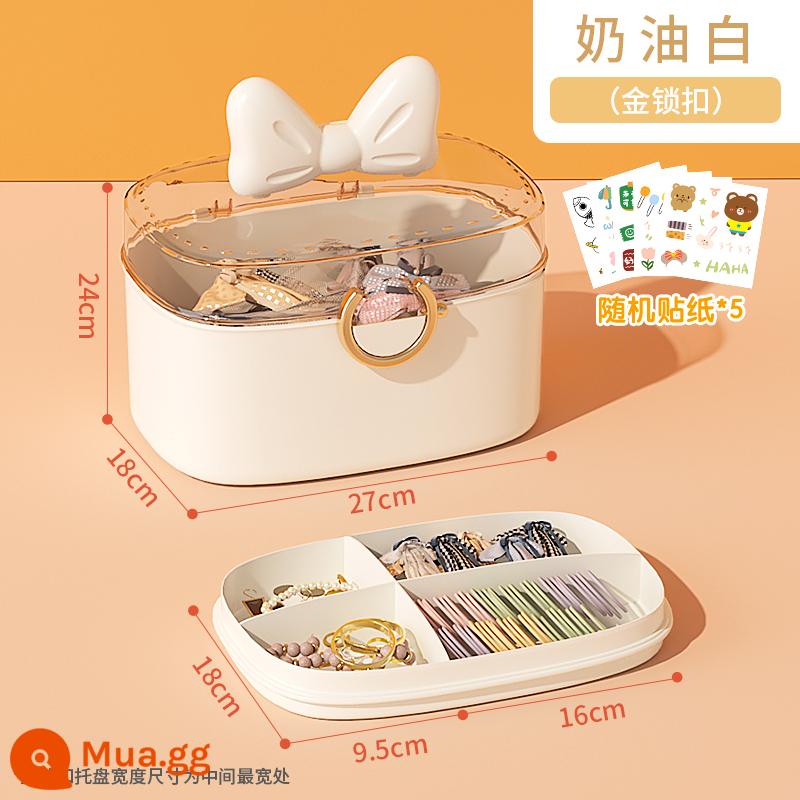 Hộp lưu trữ đồ trang sức tóc trẻ em tóc kẹp tóc áo khoác ban nhạc baby tóc vòng tròn tóc trang sức hộp đồ trang sức cô gái đồ trang sức - Mẫu nâng cấp-[Khóa mạ vàng trắng kem] Nhãn dán DIY phiên bản Hàn Quốc miễn phí*5