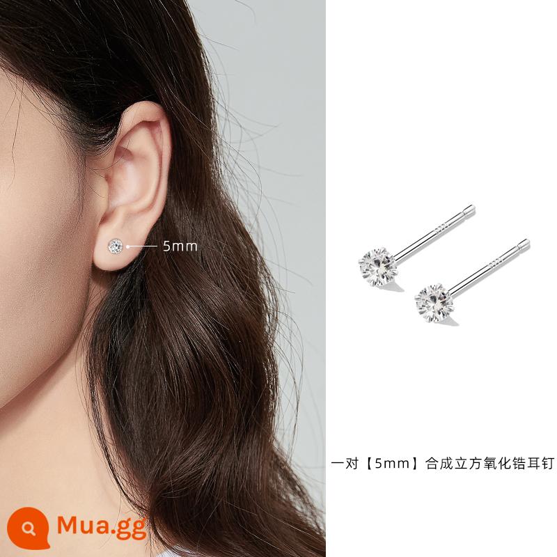 Bông tai bạc 999 thời trang nữ xỏ lỗ tai cao cấp chống tắc kim khuyên tai nam bông tai đính đá zircon xương tai móng tay - Đôi bông tai bạc 999 size lớn 0.5cm