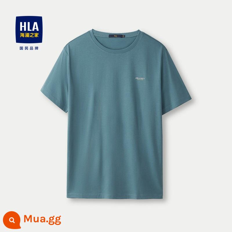 HLA/Heilan Nhà Nam Cotton Nguyên Chất Áo Thun Tay Ngắn Mùa Hè 2024 Màu Cổ Tròn Đơn Giản In Chữ Hàng Đầu dành Cho Nam - Trung Lộ 2C