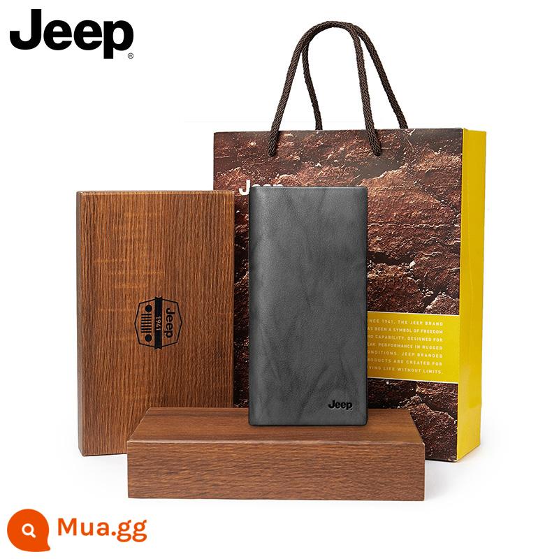 Ví da Jeep chính hãng phiên bản dài dành cho nam giới trẻ Ví doanh nhân cao cấp Ví da cao cấp Túi clutch da bò nguyên chất - Mẫu hộp quà xanh 920042160