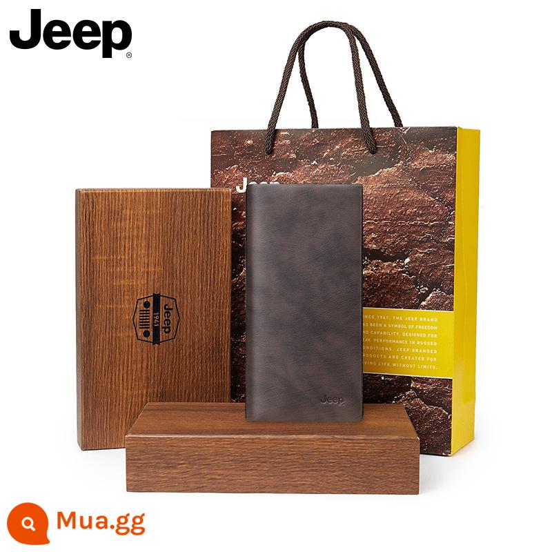 Ví da Jeep chính hãng phiên bản dài dành cho nam giới trẻ Ví doanh nhân cao cấp Ví da cao cấp Túi clutch da bò nguyên chất - Mẫu hộp quà màu nâu 920063120