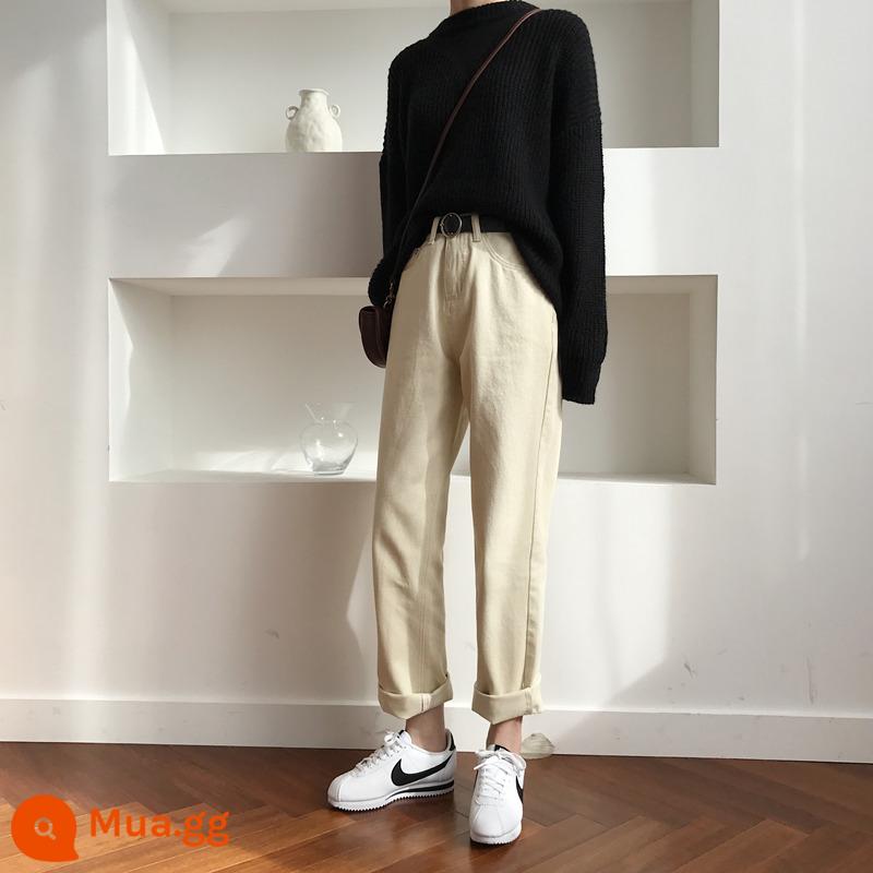 Quần jean ống đứng màu trắng off-white thu đông 2022 quần ống rộng ống rộng mỏng vừa vặn màu mơ mới - Mơ (mùa xuân và mùa thu)