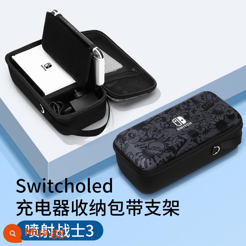 Túi lưu trữ Nintendo Switch, hộp bảo vệ Switcholed, hộp lưu trữ dung lượng lớn, bộ đầy đủ, bảng điều khiển trò chơi NS, hộp thẻ Mario, tay cầm OLED, đế di động, phụ kiện Lite, túi cứng - Túi đựng đồ Oled [Splatoon 3★ có thể chứa bộ sạc + đế] chân đế tích hợp