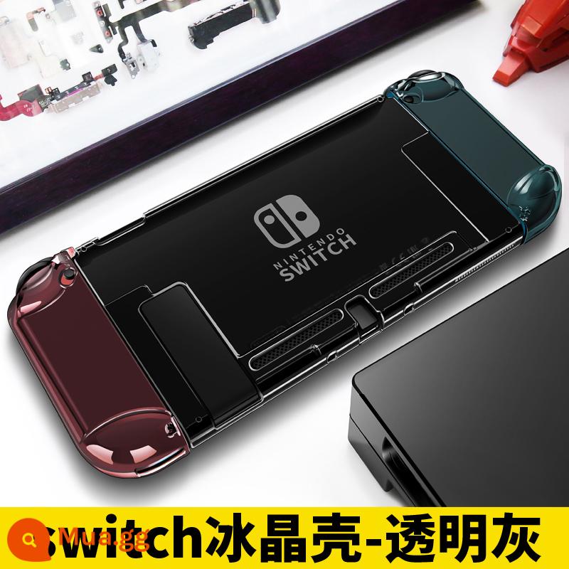 Vỏ bảo vệ Nintendo Switcholed trong suốt Vỏ tay cầm công tắc Vỏ cứng hai mảnh NS phiên bản tuổi thọ pin Vỏ đế có thể cắm được Vỏ bảng điều khiển trò chơi OLED Tấm che bụi Phụ kiện hộp thẻ pha lê acrylic - Vỏ pha lê băng Switch-[màu xám trong suốt] đi kèm với miếng dán + nắp đậy