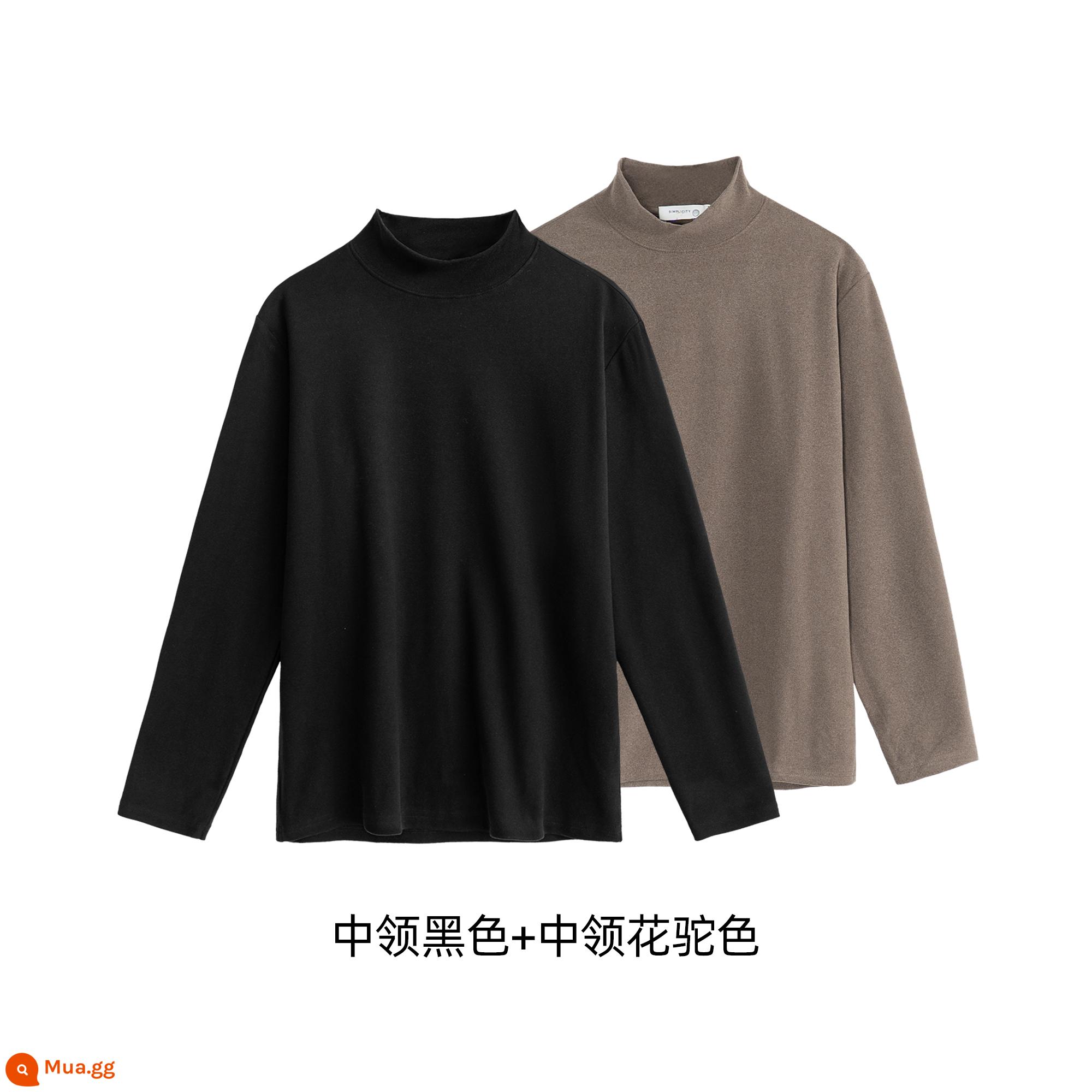 Đen TURTLENCECK BASE MENTUMENT MINAUM VÀ WINTER Đạo đức ống t -Shirt dài -sleeved Trendy Glimming Top -Level Sensory Warening Nội tâm - Cổ giữa màu đen + cổ giữa hoa lạc đà