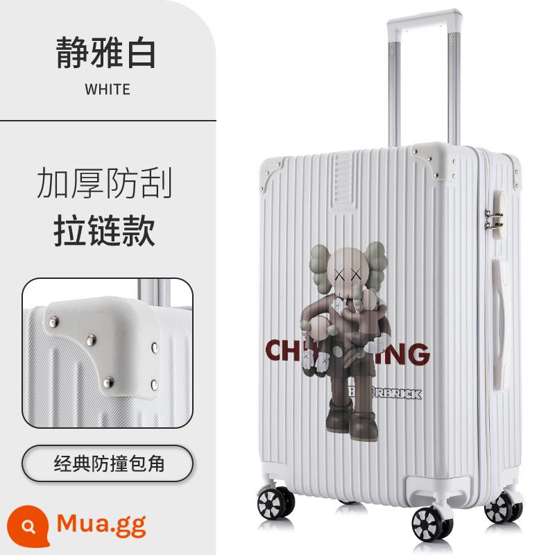 Bạo Lực Gấu Graffiti Vali Nữ Xe Đẩy Nhỏ 24 Inch 2022 Mật Khẩu Mới Vali Da Nam Mạnh Mẽ Và Bền Đẹp - Phong cách gấu/dây kéo bạo lực [Jingya White]