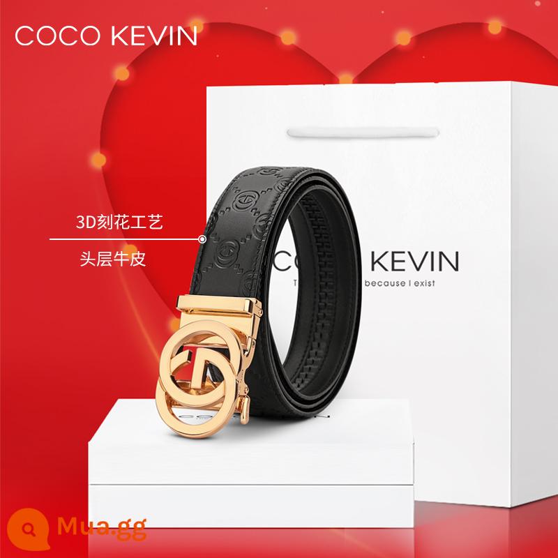 COCO KEVIN Thắt Lưng Da Nam Khóa Tự Động 2023 Mới Thắt Lưng Nam Thương Hiệu Cao Cấp Dây Da Bò Nguyên Chất - [Vàng] Da bò khắc 3D thủ công lớp 1 thời trang