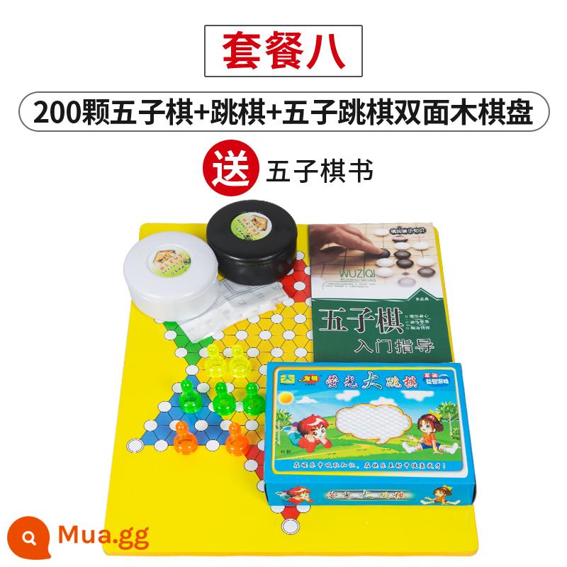 Trẻ em Wuzi Chess Student Người mới bắt đầu Go Plasma Set Người lớn đi Pan Black và White Board Black và Toàn bộ Poin B quá - 200 quân cờ thỏ cáo + cờ đam + bàn cờ gỗ 2 mặt có sách