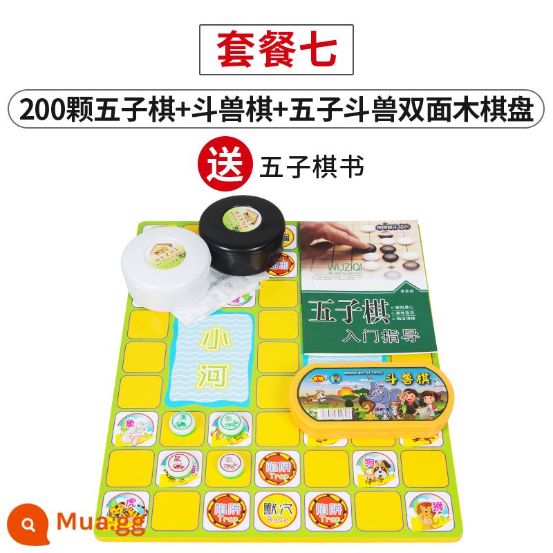 Trẻ em Wuzi Chess Student Người mới bắt đầu Go Plasma Set Người lớn đi Pan Black và White Board Black và Toàn bộ Poin B quá - 200 Gobang + Cờ Thú + Bàn Cờ Gỗ Hai Mặt Gomoku Có Sách