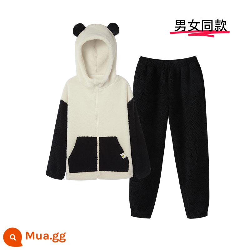 [Phong cách tương tự như Yu Shuxin] ubras Bear Velvet | Panda Coral Velvet Homewear Cặp đôi Bộ đồ ngủ mùa đông - Phong cách đen trắng giống nhau cho nam và nữ