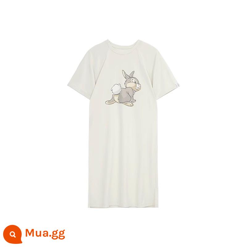 Ubras Disney sê-ri đám mây cotton ngắn tay băng lụa phục vụ tại nhà phương thức váy ngủ - Happy Cloud Cotton-Jasmine White (Samp)