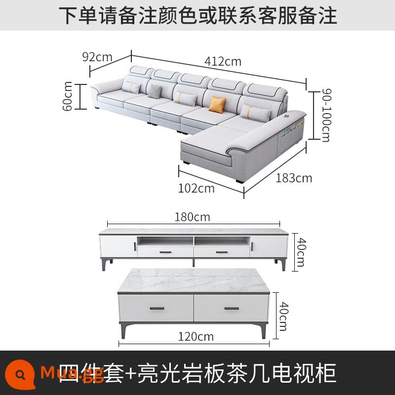 Bắc Âu 2023 Mới Sofa Vải Kết Hợp Nội Thất Vuông Lớn Số Công Nghệ Vải Sofa Cao Su Phòng Khách Hiện Đại Đơn Giản - Bộ bốn món + bàn cà phê đá phiến bóng và tủ TV