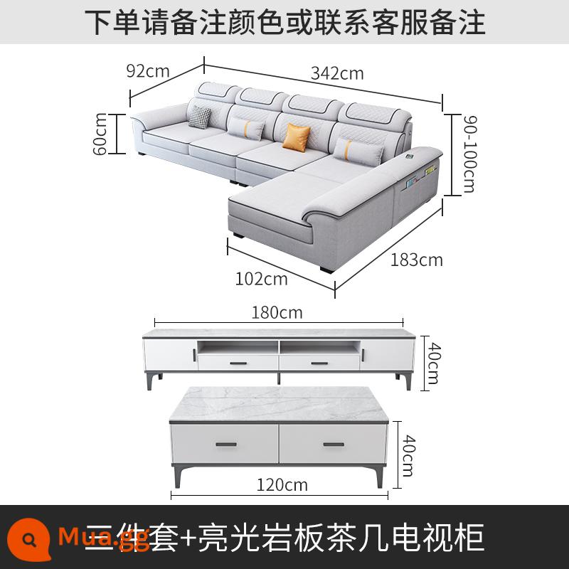 Bắc Âu 2023 Mới Sofa Vải Kết Hợp Nội Thất Vuông Lớn Số Công Nghệ Vải Sofa Cao Su Phòng Khách Hiện Đại Đơn Giản - Bộ ba món + bàn cà phê đá phiến bóng và tủ TV