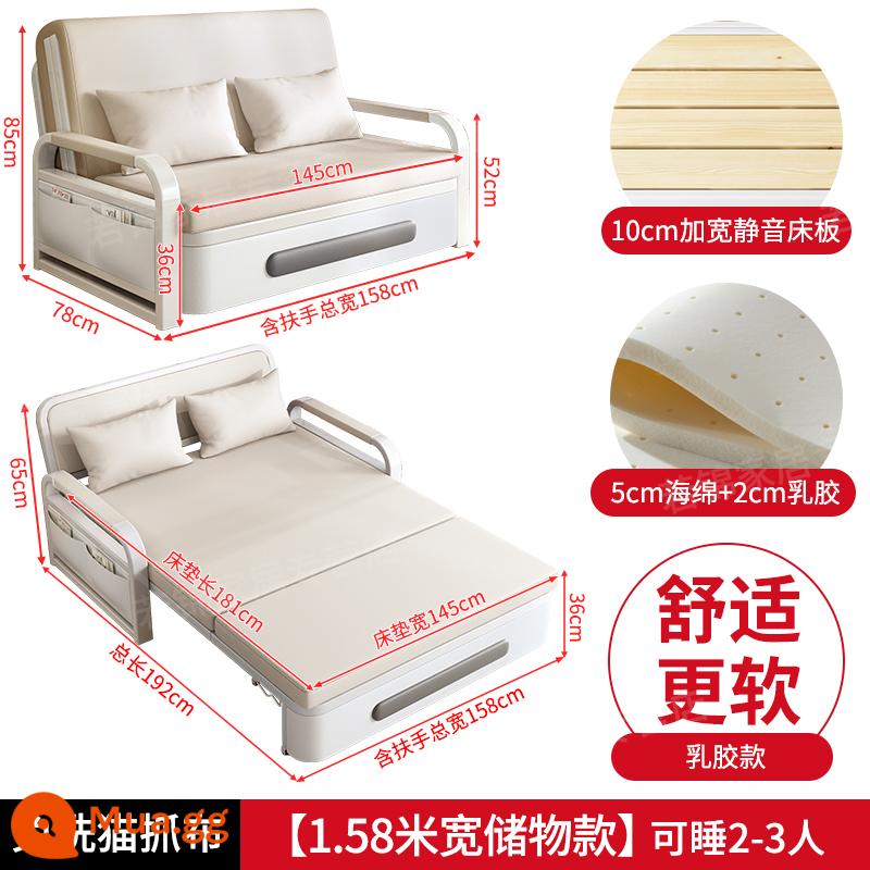 Sofa giường gấp đa năng ban công giường đa năng sofa căn hộ nhỏ 2023 giường lưới đôi có thể thu vào màu đỏ mới - [Mẫu bảo quản 1,58m] Miếng bọt biển 5cm + mủ cao su 2cm (vải cào mèo màu trắng nhạt)