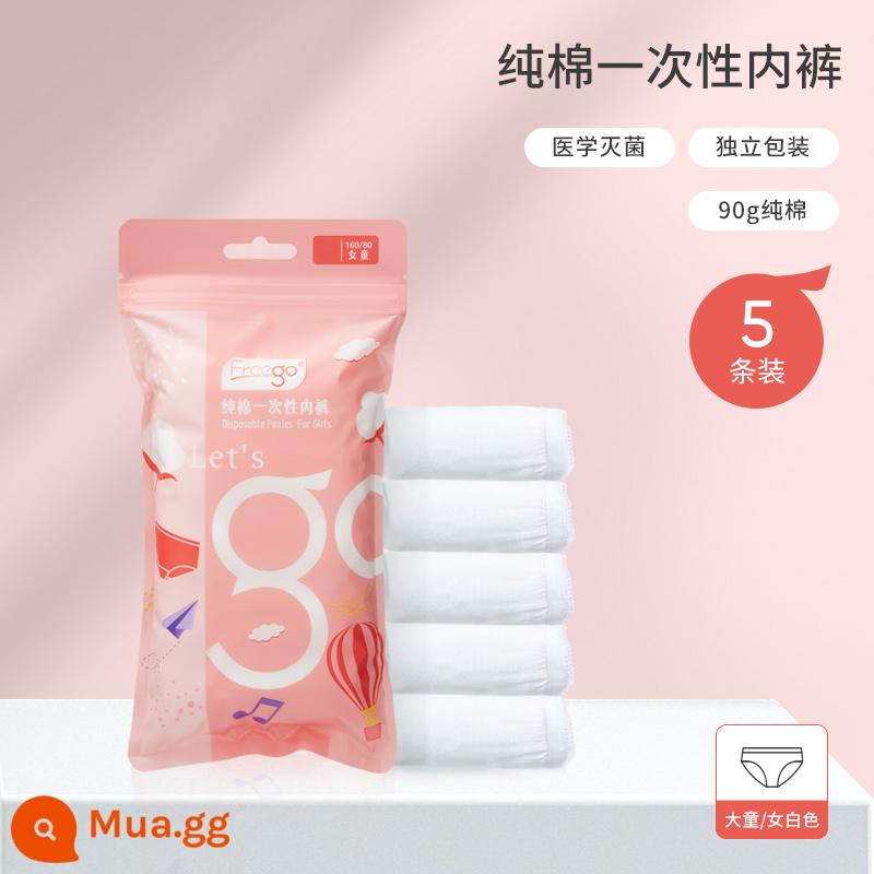 Đồ lót không cần giặt Freego dành cho nữ quần đùi du lịch bằng cotton nguyên chất dành cho nam dùng cho chuyến công tác vô trùng quần đùi dành cho trẻ em trong thời gian ở cữ sau sinh - [Phong cách tam giác] Big Girls Style White-90g Cotton chải kỹ