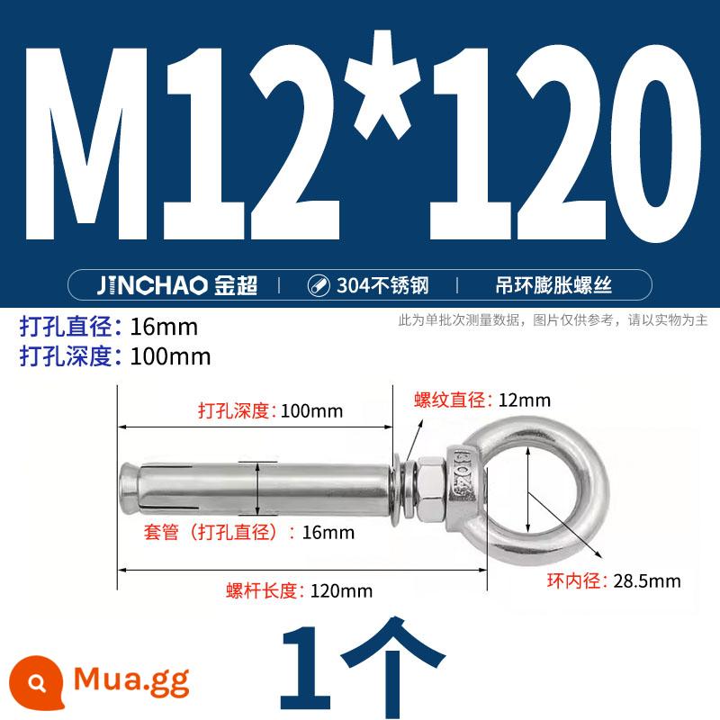 Jinchao 304 vòng thép không gỉ vít mở rộng móc máy nước nóng vít mở rộng M6-M16mm - Vòng nâng tròn M12*120 (1 cái)