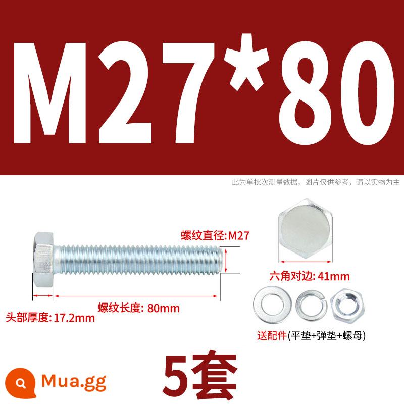 Bộ bu lông lục giác ngoài mạ kẽm cấp 4.8 kết hợp đai ốc M6M8M10M12M14M16M18-M30 - M27*80(5 bộ)