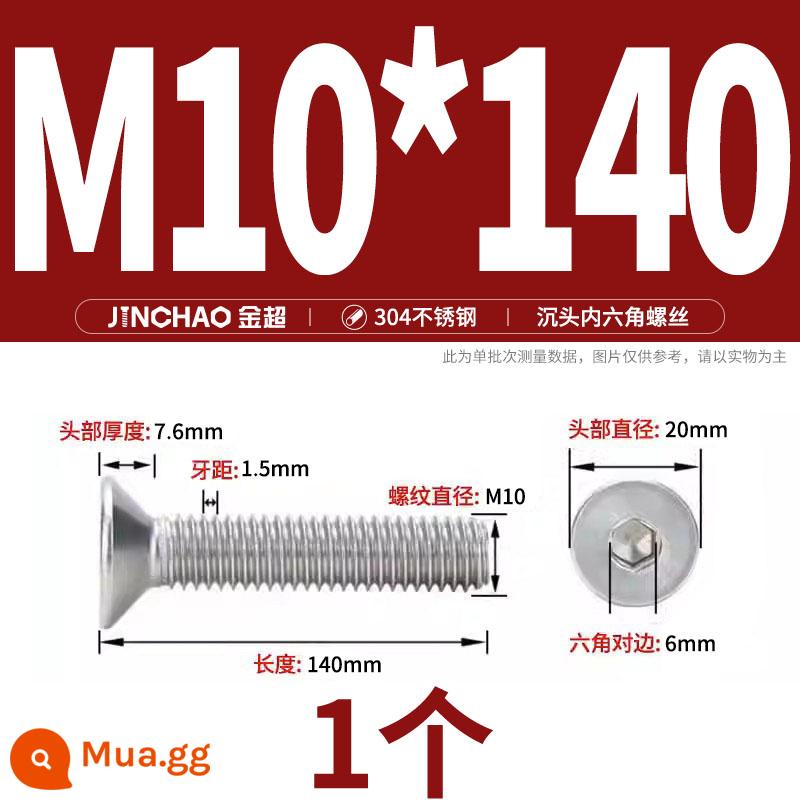 Jinchao 304 thép không gỉ chìm đầu vít lục giác bu lông đầu phẳng phẳng cốc vít M2.5M34M6M8M10M12 - M10*140 (1 cái)