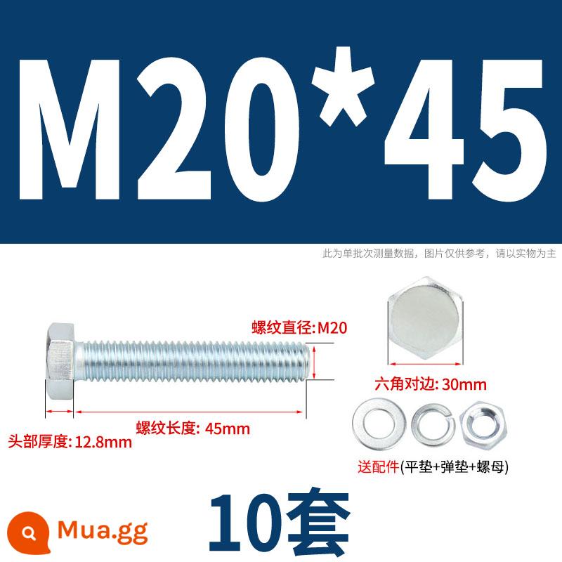 Bộ bu lông lục giác ngoài mạ kẽm cấp 4.8 kết hợp đai ốc M6M8M10M12M14M16M18-M30 - M20*45(10 bộ)