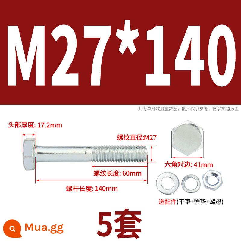 Bộ bu lông lục giác ngoài mạ kẽm cấp 4.8 kết hợp đai ốc M6M8M10M12M14M16M18-M30 - M27*140 nửa răng (5 bộ)