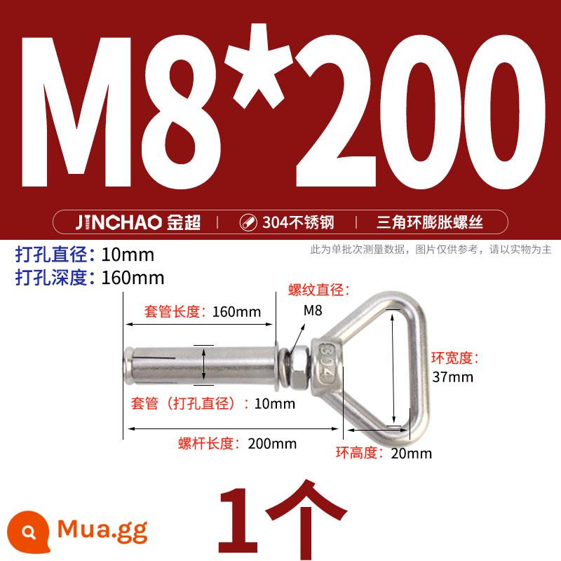 Jinchao 304 vòng thép không gỉ vít mở rộng móc máy nước nóng vít mở rộng M6-M16mm - Vòng nâng hình tam giác M8*200 (1 cái)