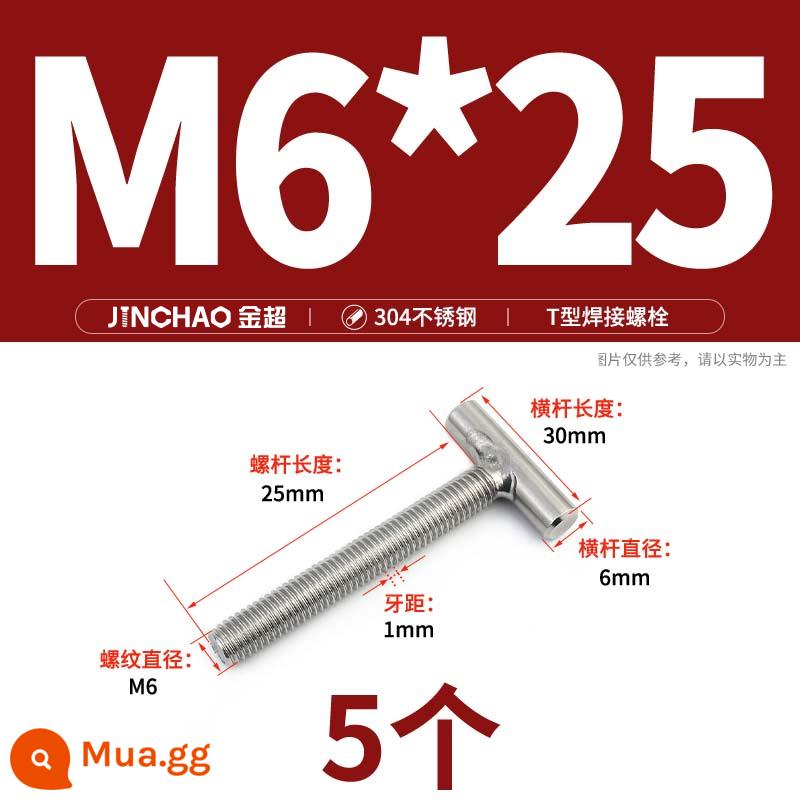 Vít hàn chữ T inox 304 Vít hàn chữ T Bu lông chữ T M4M5M6M8M10M12 - M6*25(5 cái)