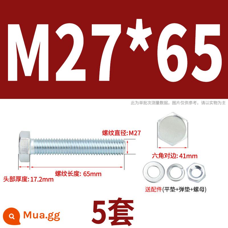 Bộ bu lông lục giác ngoài mạ kẽm cấp 4.8 kết hợp đai ốc M6M8M10M12M14M16M18-M30 - M27*65(5 bộ)