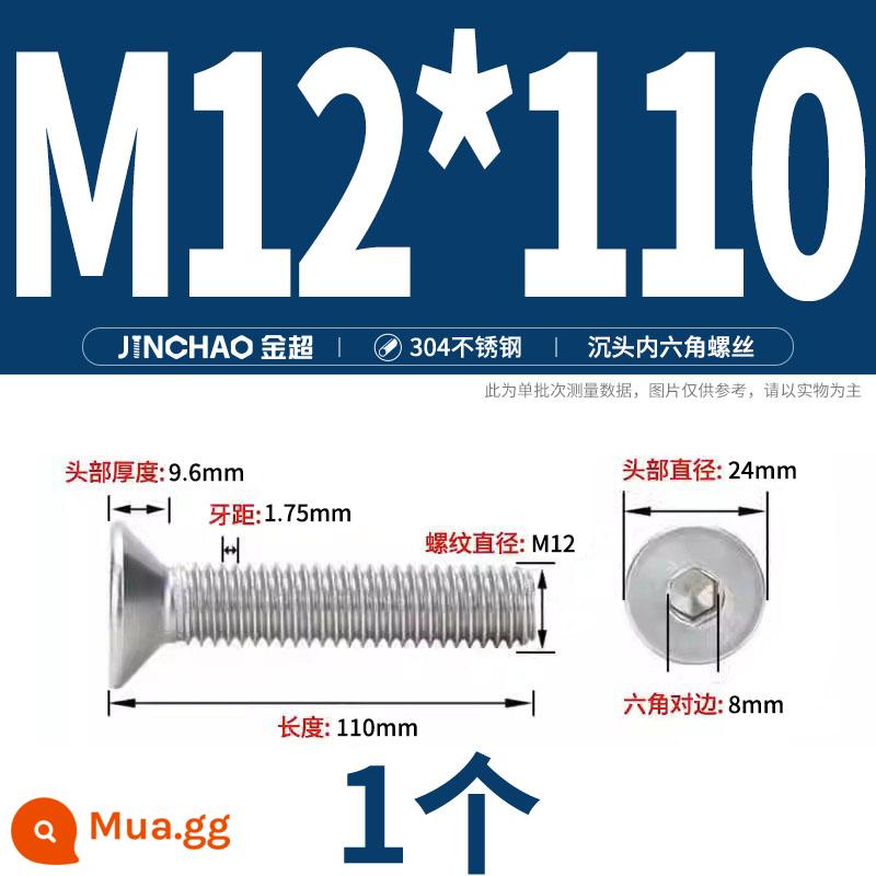 Jinchao 304 thép không gỉ chìm đầu vít lục giác bu lông đầu phẳng phẳng cốc vít M2.5M34M6M8M10M12 - M12*110(1 cái)