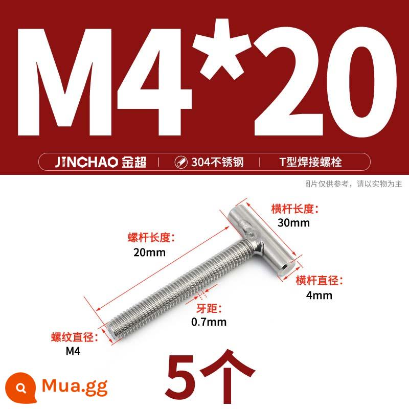 Vít hàn chữ T inox 304 Vít hàn chữ T Bu lông chữ T M4M5M6M8M10M12 - M4*20(5 cái)