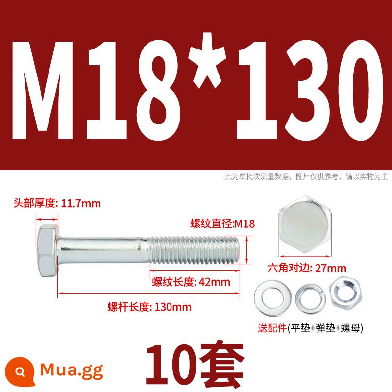 Bộ bu lông lục giác ngoài mạ kẽm cấp 4.8 kết hợp đai ốc M6M8M10M12M14M16M18-M30 - M18*130 nửa răng (10 bộ)