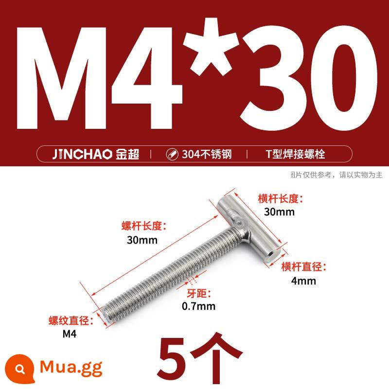 Vít hàn chữ T inox 304 Vít hàn chữ T Bu lông chữ T M4M5M6M8M10M12 - M4*30(5 cái)