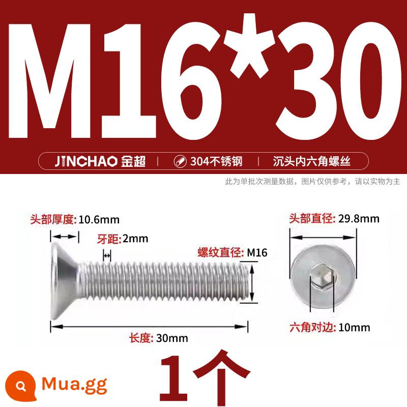 Jinchao 304 thép không gỉ chìm đầu vít lục giác bu lông đầu phẳng phẳng cốc vít M2.5M34M6M8M10M12 - M16*30 (1 cái)