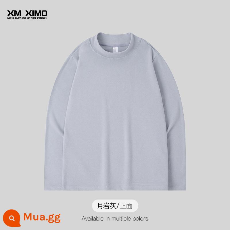 Áo sơ mi nam cổ đứng cổ đứng chạm đáy bằng cotton dày màu trắng dày màu trắng bên trong mới áo thun dài tay nhiều lớp hàng đầu - [Áo len nửa cổ nhung Đức hai mặt 310G] Xám đá mặt trăng