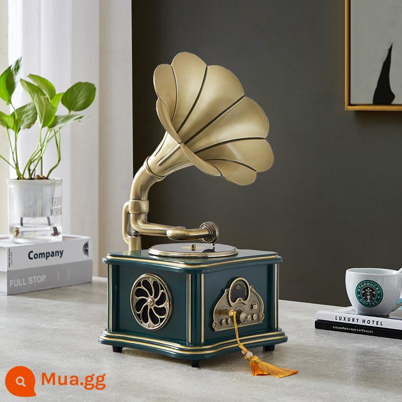 Phòng khách máy quay đĩa cổ điển Phong cách châu Âu Máy ghi âm kiểu Trung Quốc bằng nhựa vinyl gỗ nguyên khối tinh dầu thơm bluetooth kiểu cũ loa âm thanh hoài cổ - Mô hình plug-in màu xanh lá cây + viên thơm