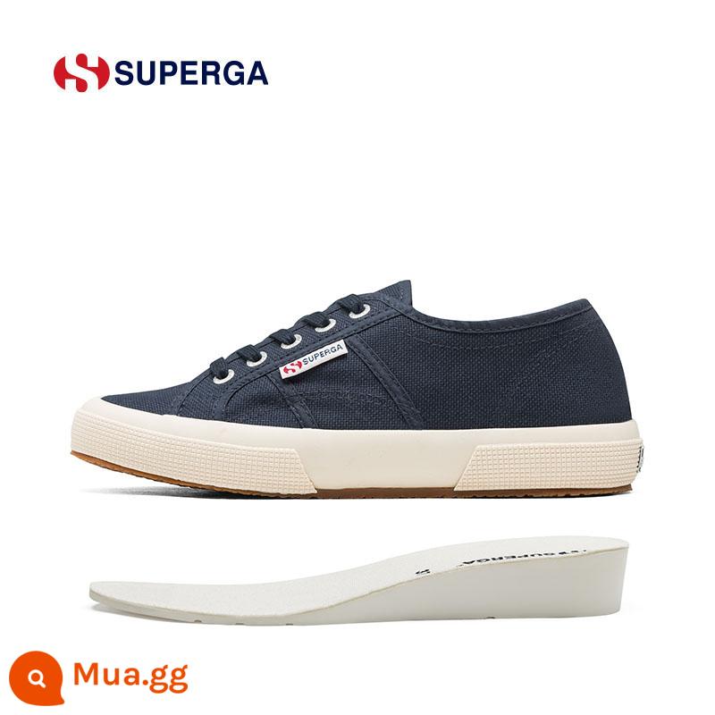 SUPERGA phẳng tăng chiều cao giày nhỏ màu trắng giày thường phù hợp với nữ giày cổ thấp thoáng khí giày vải cổ điển nam và nữ 2750 - [Tăng chiều cao bên trong] Màu xanh hải quân