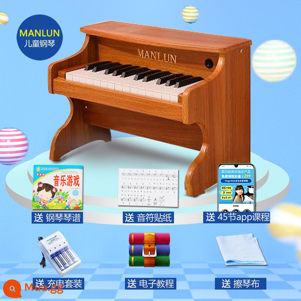 Manlun Baking Lacquer Wood Children Piano 25 Key Baby Baby Christmas Toy món quà 0-5 tuổi Mini có thể chơi - Màu óc chó (model có thể sạc lại) + hướng dẫn miễn phí + bản nhạc piano + miếng dán đàn piano + vải lau đàn piano