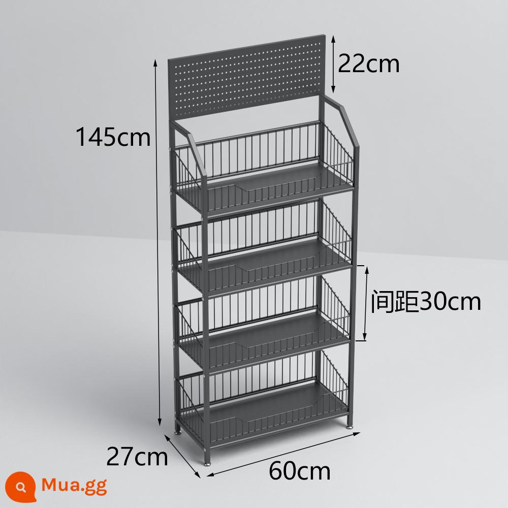 Siêu thị kệ nhỏ cửa hàng tiện lợi giá trưng bày đồ ăn nhẹ và đồ uống giá nhiều lớp móc di động lớp lưu trữ cuối kệ - Tấm sắt gia cố màu đen 60*27*145 15 móc miễn phí