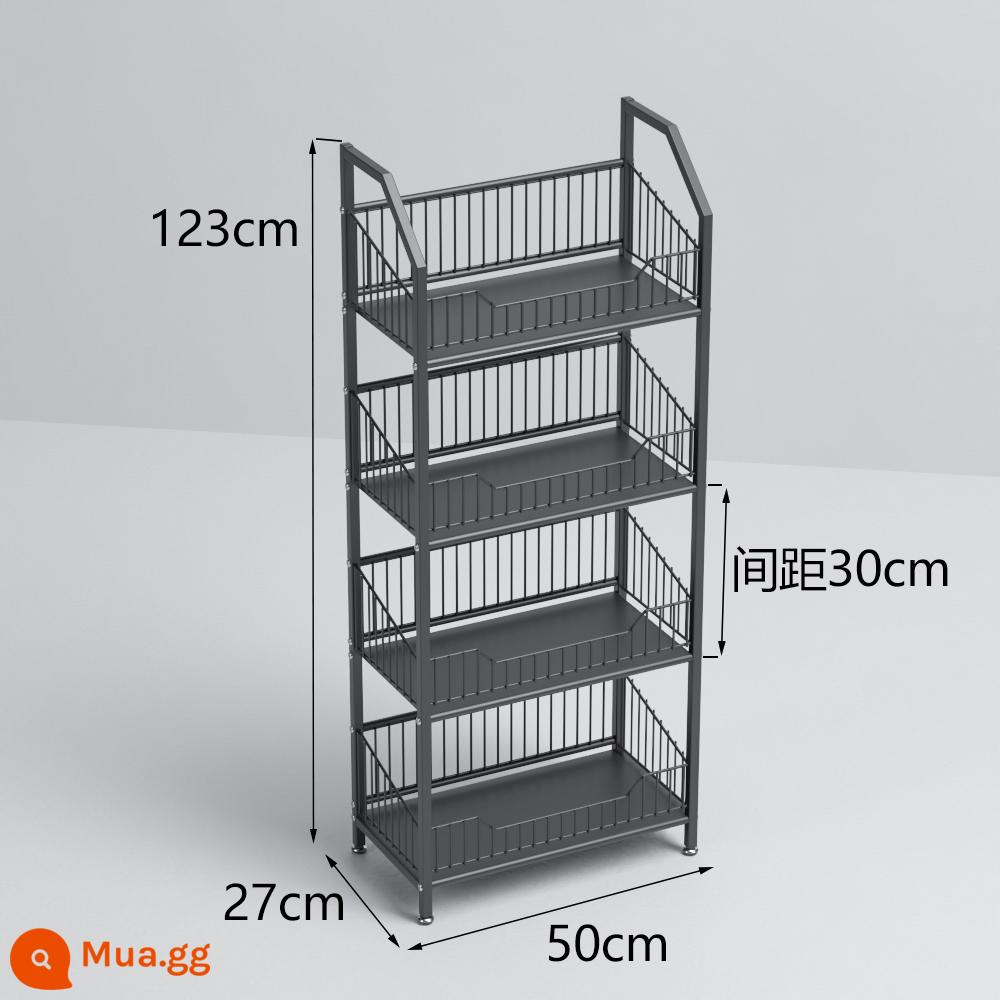 Siêu thị kệ nhỏ cửa hàng tiện lợi giá trưng bày đồ ăn nhẹ và đồ uống giá nhiều lớp móc di động lớp lưu trữ cuối kệ - Tấm sắt gia cố màu đen 50 * 27 * 123 không có tấm trên không có tấm xốp